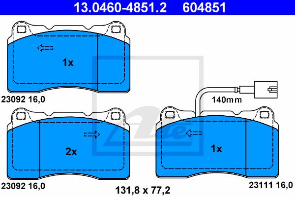 Sada brzdových destiček ATE přední 159 2.4, 3.2, 1.8 TBI + některé TI verze pro kotouč 330mm